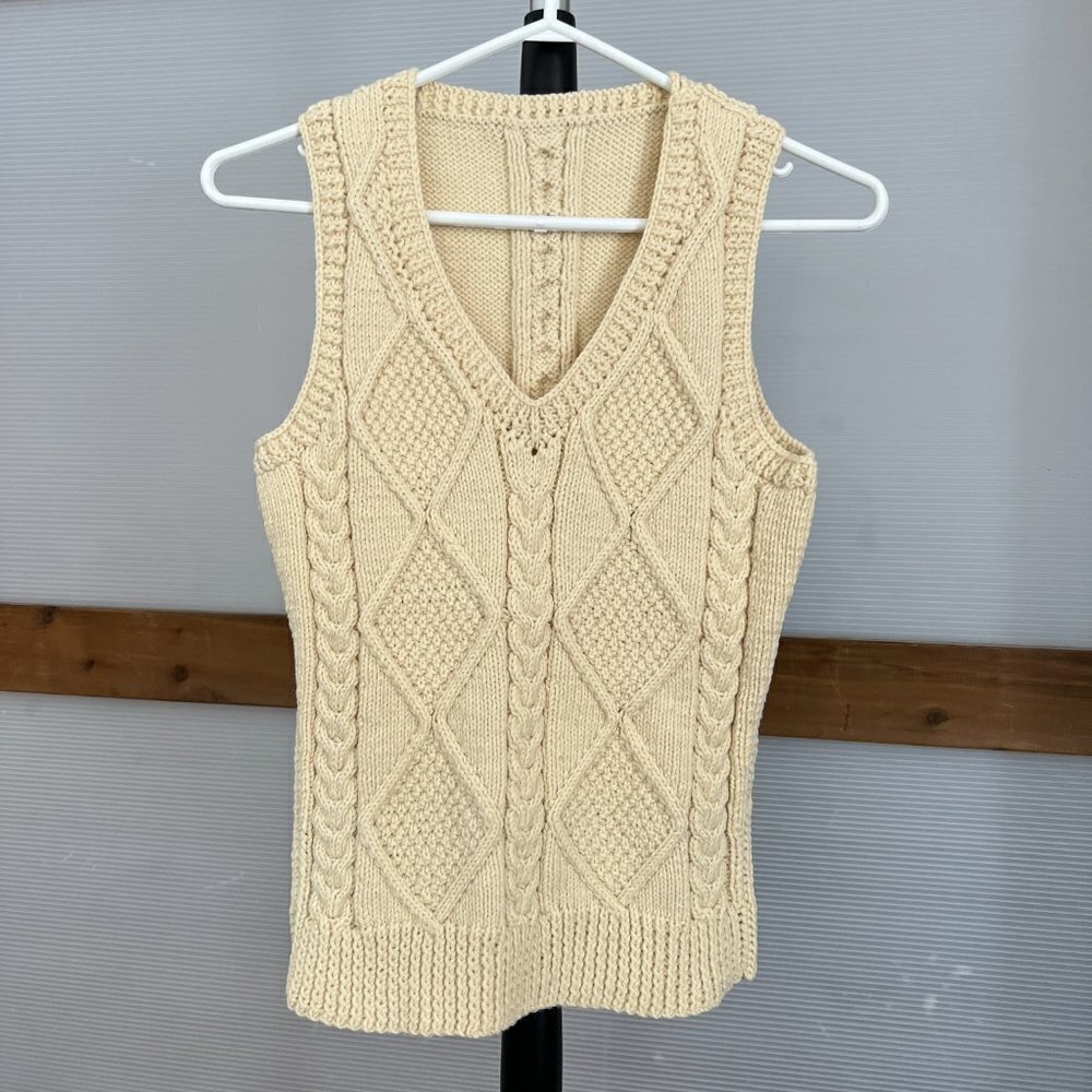 Handmade Knit V-Neck Pullover Sweater Vest‎ Cream Yellow Sz XS / S - No Labels